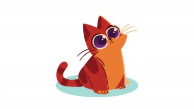 Sevimli kedi hayvan karakteri animasyonu, 4k video animasyonu