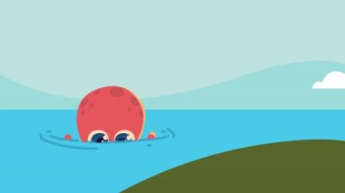 ahtapot ve deniz aslanı karakterleri animasyonu, 4k video animasyonu