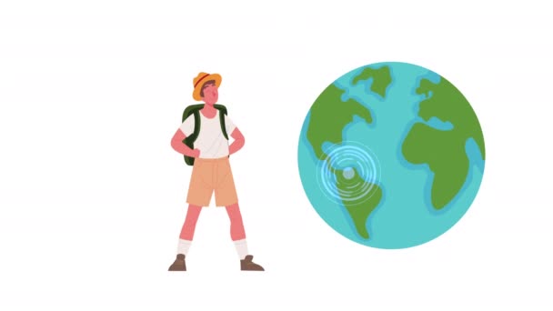Male Traveler Earth Planet Video Animated — Stock Video