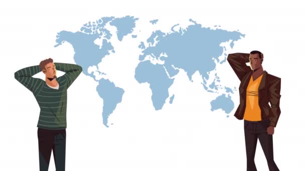 Мужчины Моделирующие Помощью Анимации Карт Земли Видео Анимация — стоковое видео