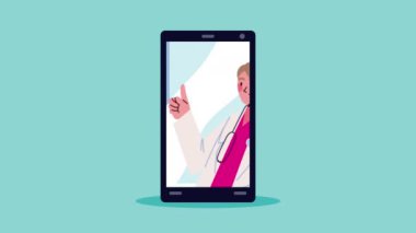 Akıllı telefon karakteri profesyonel doktor, 4k video animasyonu