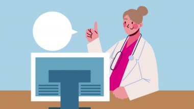 Masaüstü kullanan kadın profesyonel doktor, 4k video animasyonu