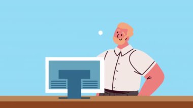 Masaüstü animasyonlu sarışın iş adamı, 4k video animasyonu