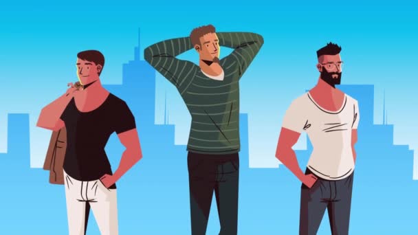 Männliche Modelle Auf Der Stadt Animation Video Animiert — Stockvideo