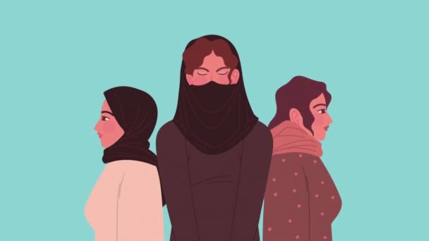 Três Mulheres Iranianas Personagens Animação Vídeo Animado — Vídeo de Stock