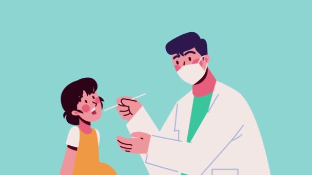 Profesjonalny Lekarz Małą Dziewczynką Pacjenta Wideo Animowane — Wideo stockowe