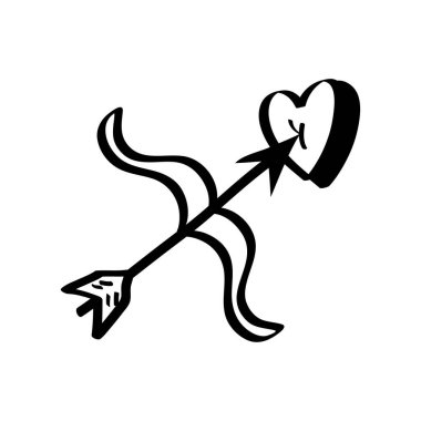 Aşk oku ve kalp sevgililer günü karalama ikonu