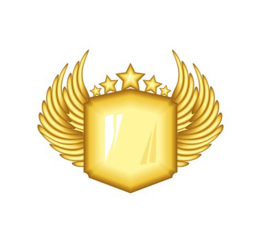 Altın rozet ve yıldız simgesi izole