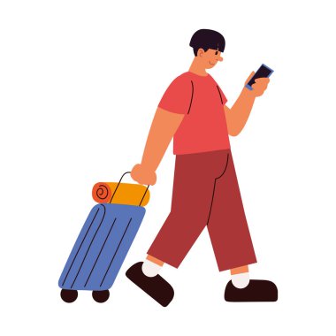 Telefon ve çanta ikonlu gezgin.