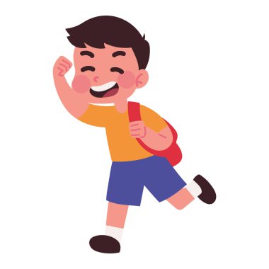 Çocuk çantayla okula geri döndü.