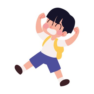 Mutlu çocuk çantasıyla okula dönüyor.