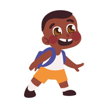 Sırt çantalı yakışıklı çocuk okula geri döndü.