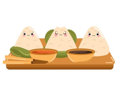 cute zongzi menu sauces and chopsticks clipart