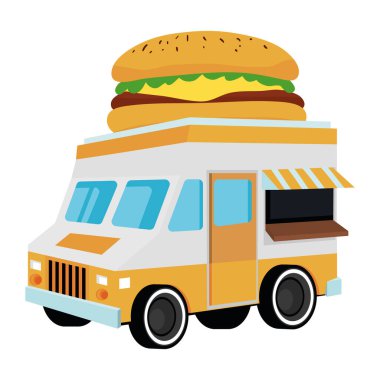hamburgerin yemek kamyonu beyaz arkaplan