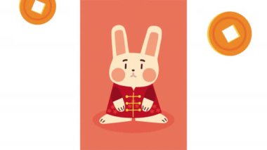 Altın sikkeli Çin tavşanı, 4K video animasyonu