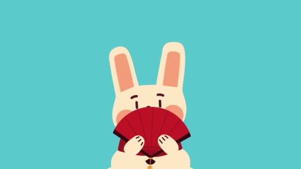 Chinese Rabbit Fan Animation Video Animated — Vídeo de stock