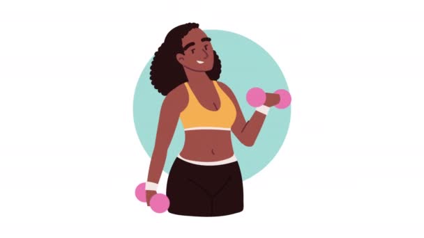 Afro Atletisk Kvinna Karaktär Animation Video Animerade — Stockvideo