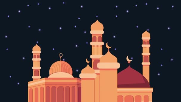 Muslim Mesquita Templo Noite Vídeo Animado — Vídeo de Stock