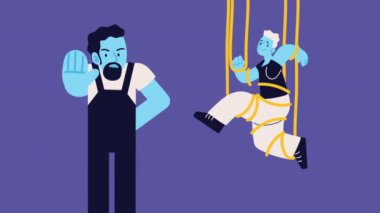 Kablo karakterli işçiler animasyon, 4k video animasyonu
