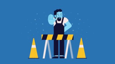 Çitleri ve konileri olan inşaatçı, 4k video animasyonu