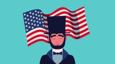 abraham lincoln with usa flag animation ,4k video animated