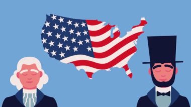 lincoln and washington with usa map ,4k video animated