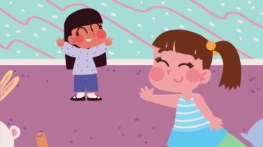 happy little girls playing animation ,4k video animated
