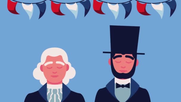 リンカーン大統領とワシントン大統領のキャラクター4K動画 — ストック動画