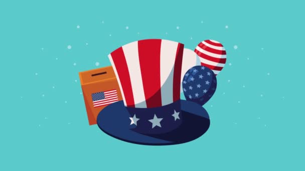 Usa Flag Tophat Animation Video Animated — Vídeo de stock