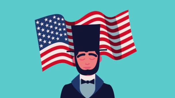 Abraham Lincoln Usa Flag Animation Video Animated — Vídeo de Stock