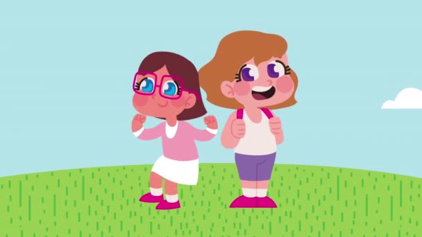 Little Girls Camp Animation Video Animated — Vídeo de stock