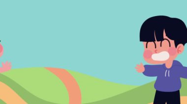 Mutlu çocuklar çift karakterli animasyon, 4k video animasyonu