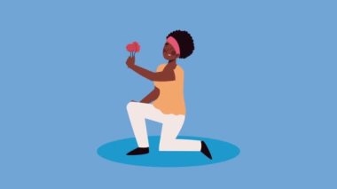 afro woman kneeling with rose ,4k video animated