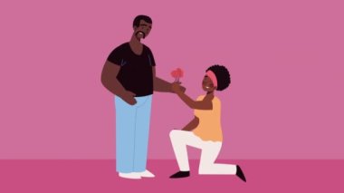 afro lovers couple characters animation ,4k video animated
