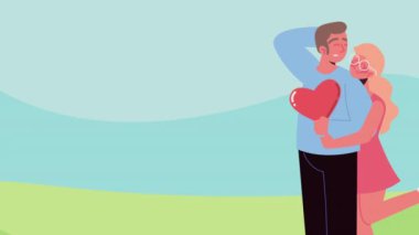 lovers couple with speech bubble ,4k video animated