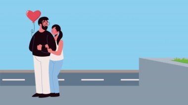 lovers couple hugging on the city ,4k video animated