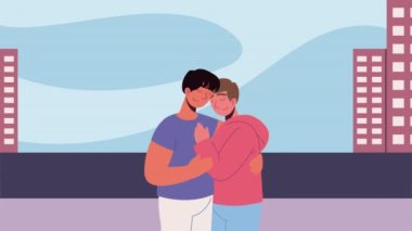 gay lovers couple on the city ,4k video animated