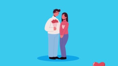 lovers couple with hearts animation ,4k video animated