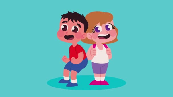 Kleine Kinderen Paar Personages Animatie Video Geanimeerd — Stockvideo