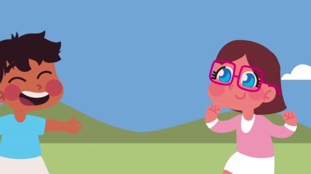 Kisgyerekek Pár Táborban Animáció Videó Animált — Stock videók