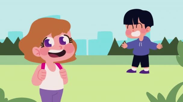 Little Kids Couple Field Animation Video Animated — Vídeo de stock