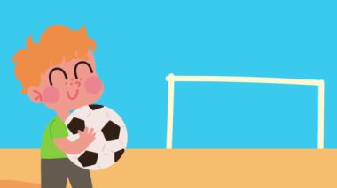 little boy playing soccer animation ,4k video animated