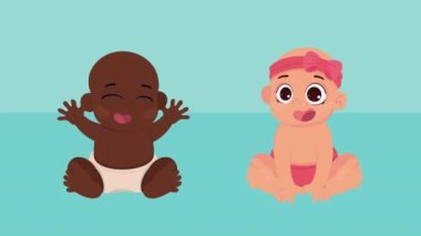 Irklar arası küçük bebek karakterleri animasyonu, 4k video animasyonu