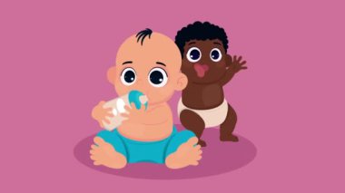 Irklar arası küçük bebek karakterleri animasyonu, 4k video animasyonu