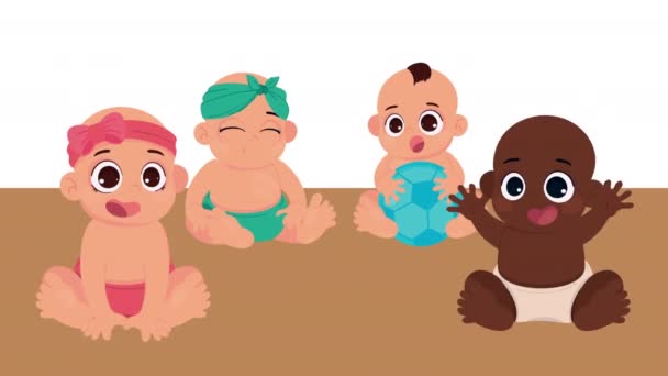 Interracial Pequenos Bebês Personagens Animação Vídeo Animado — Vídeo de Stock