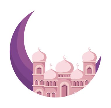 arab mosque and moon icon white background