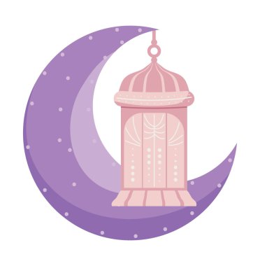 arab moon and lantern icon white background
