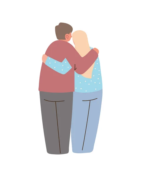 Back View Couple Hugging Icon — Stock Vector