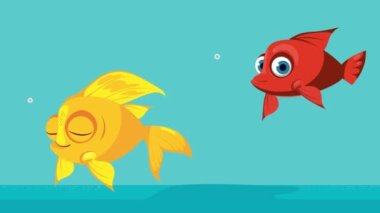 kırmızı ve sarı balıklar hayvanlar, 4k video animasyonu