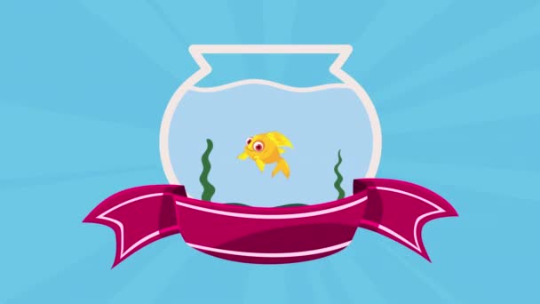 Yellow Fish Aquarium Pot Video Animated — Vídeo de Stock